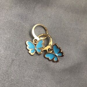 Blue Butterfly Huggie Earrings
